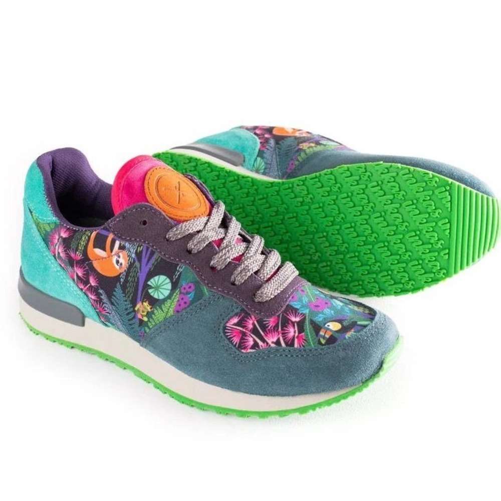 Inkkas Bahia Jogger Sneakers; Sloth Toucan Jungle Print Suede Low Top Lace Up